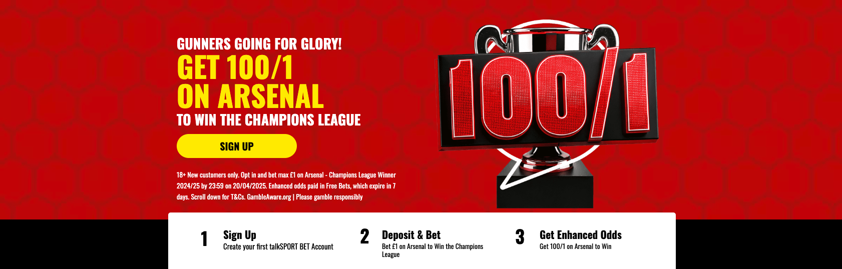 Welcome offer on Talksport – 100/1 at Arsenal to win the Champions League!